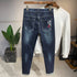 Carp Embroidery Printed Denim Men's Jeans Patch Straight Pants
